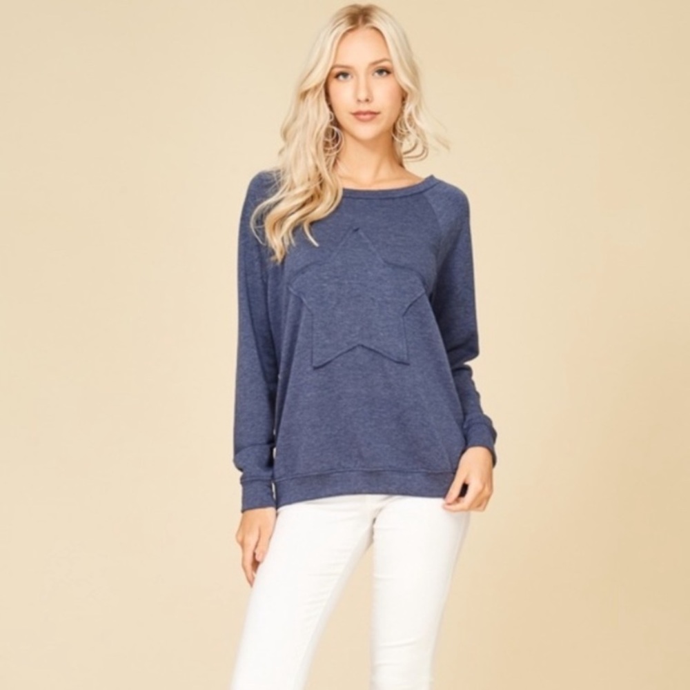 Crescent Star Patch Pullover Blue Loungewear
